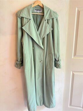 Vintage | Apropos | Sage Green Oversized Trench Coat Belted Wide Collar |Size S